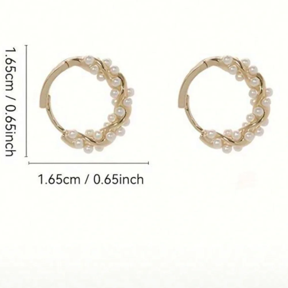 Elegant Gold Plated Hoop Earrings with Pearl Inlays - Picture 7 of 9